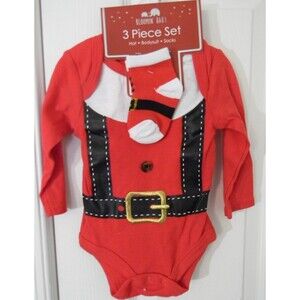 Bloomin' Baby Christmas Bodysuit Hat Socks Set 3-6 Months NWT Red Santa Suit